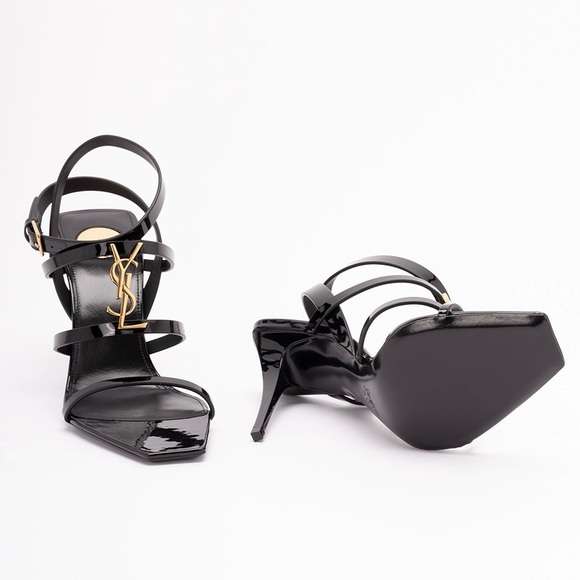 SAINT LAURENT Cassandra 90 YSL logo patent leather heels sandals - Picture 6 of 6